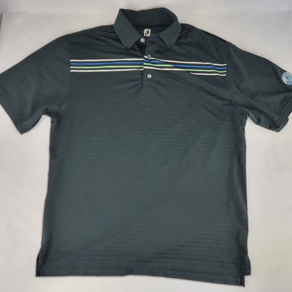 FootJoy FJ Golf‎ Polo Men's L Golf Logo Black Striped Belmont Stretchy Casual